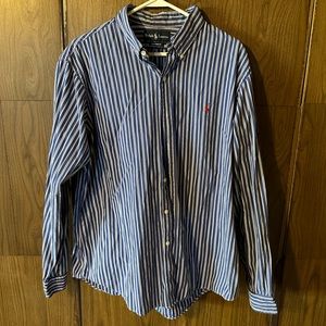Polo Ralph Lauren Mens Long Sleeve Button Down Shirt XL Custom Fit Striped Blue
